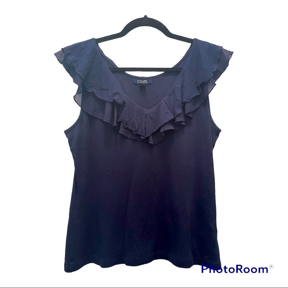 Chaps | Navy Knit Ruffled Neck Tank